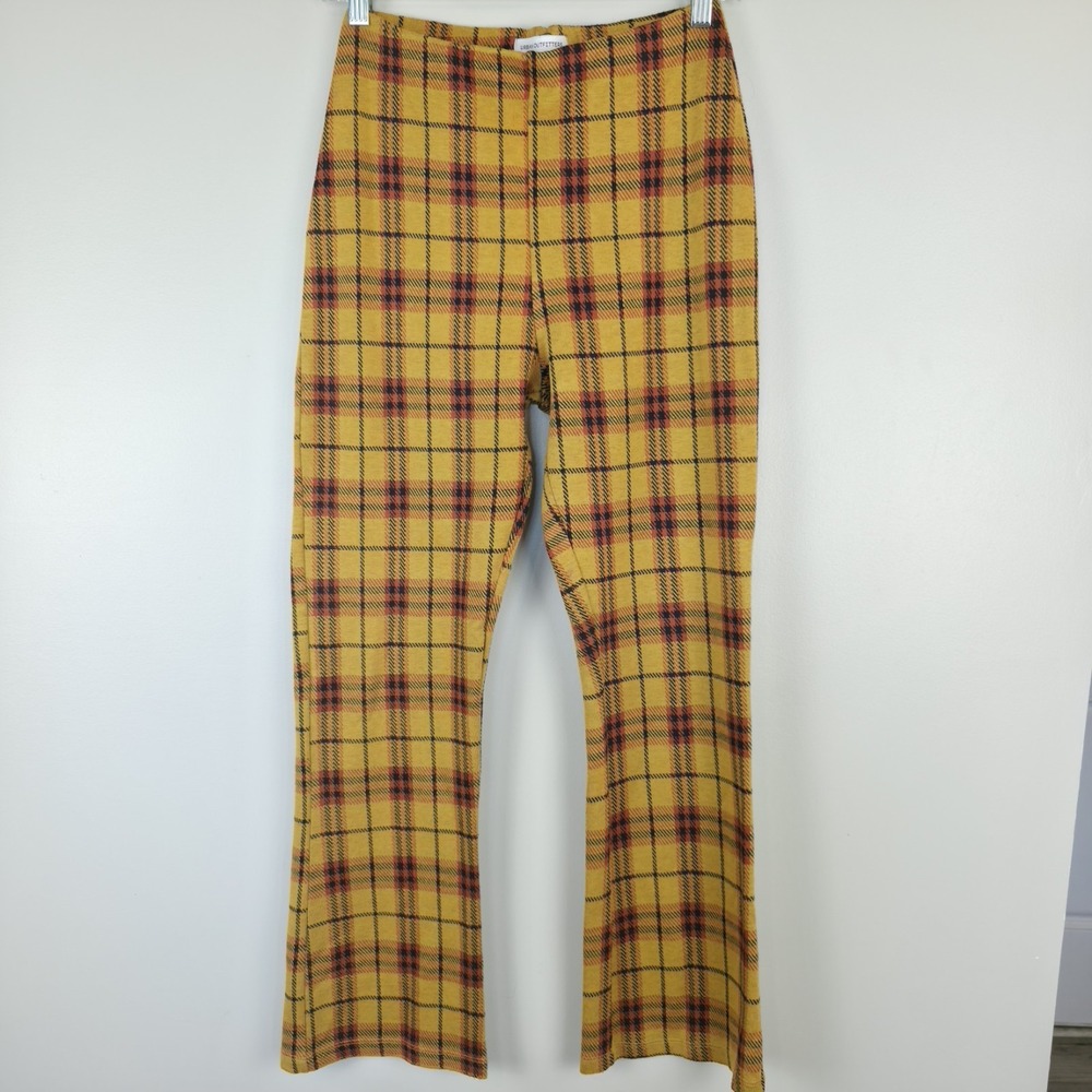 Urban Outfitters Pull On Mustard Plaid Flared Pants Medium Punk‎ Boho.A187